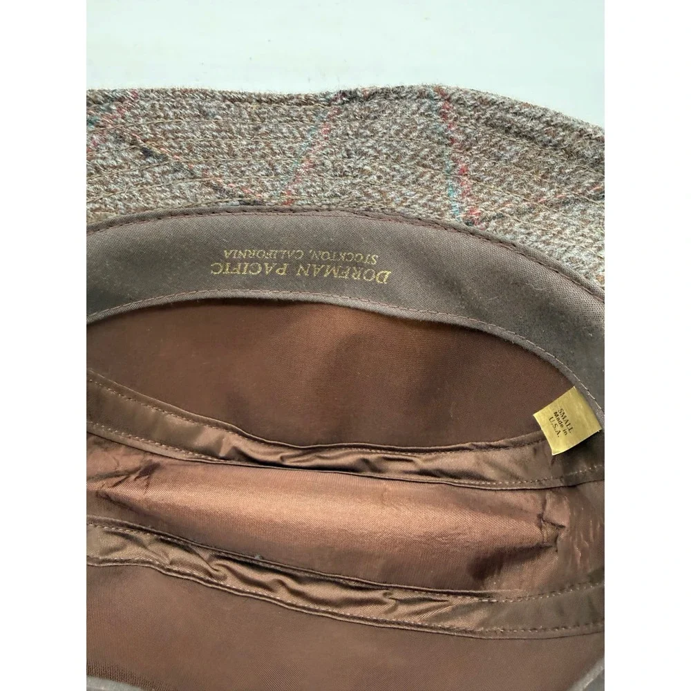 Dorfman Pacific Brown Plaid‎ Wool Blend Fedora Hat Small Made in USA NWT
